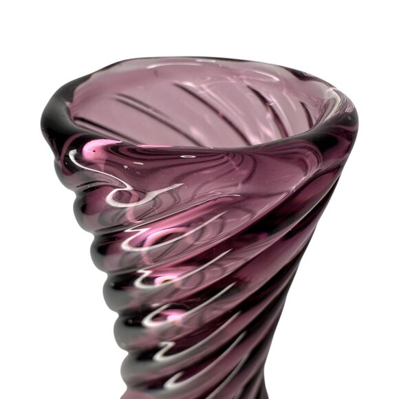 Vintage Hand Blown Purple Glass Swirl Vase Handmade in Poland Flower Bud 5.5"x2" - Picture 13 of 13
